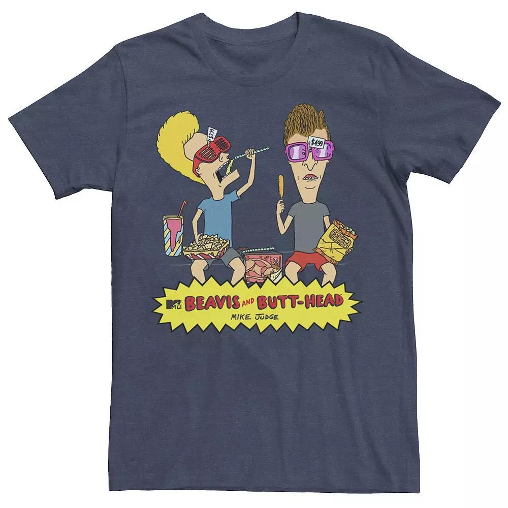 Men's Beavis & Butthead Snacks On The Curb Logo Tee, Size: Medium, Navy Grey Product Image