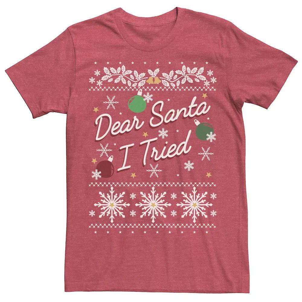 Men's Ugly Sweater 'Dear Santa I Tried' Ornaments Tee, Size: Large, Red Grey Product Image