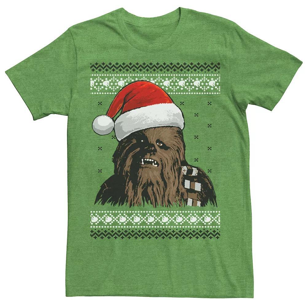 Men's Star Wars Chewie Santa Hat Ugly Christmas Sweater Graphic Tee, Size: XL, Kelly Grey Product Image