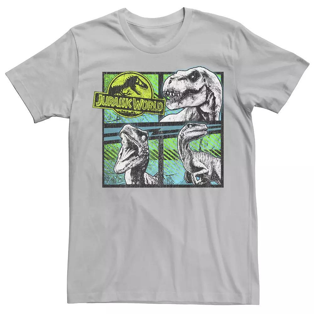 Men's Jurassic World Dinosaurs Group Of 3 Neon Graphic Tee, Size: Medium, Silver Product Image