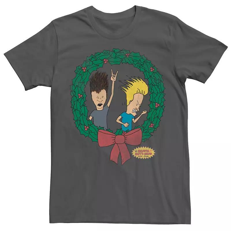 Men's Beavis And Butthead Christmas Wreath Tee, Size: Small, Grey Product Image