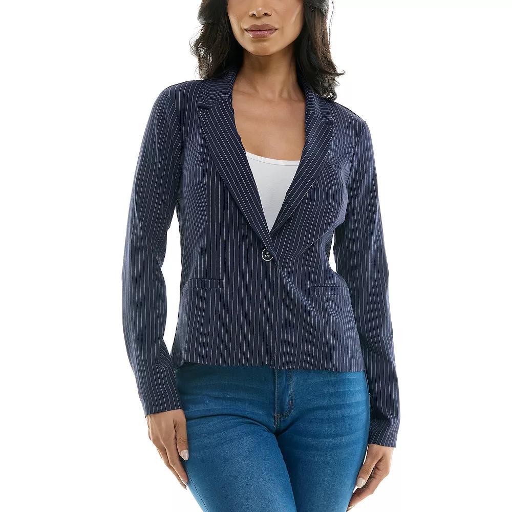 Women's Nina Leonard Cropped Stripe Blazer, Size: Medium, Navy White Product Image