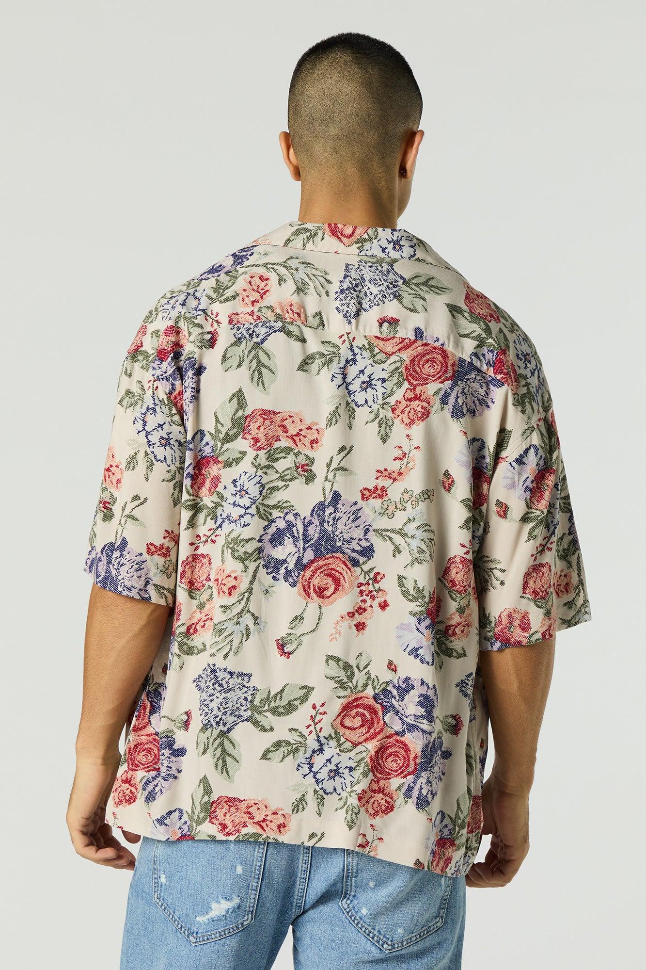 Floral Print Short Sleeve Button-Up Top Male Product Image