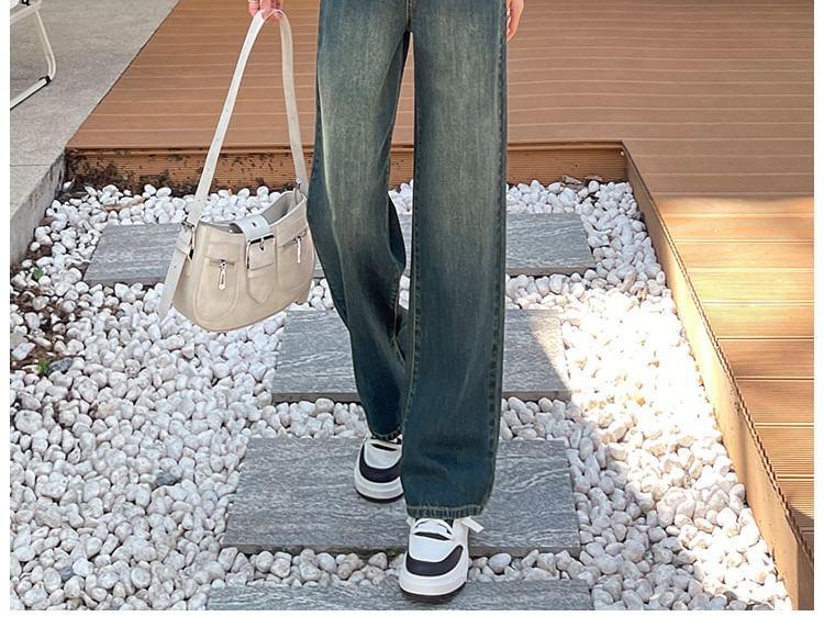 High Waist Washed Loose Fit Jeans (Various Designs) Product Image