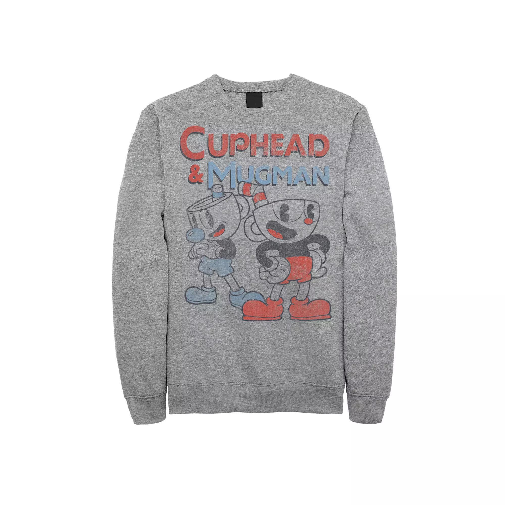 Men's Cuphead And Mugman Dynamic Duo Vintage Sweatshirt, Size: XXL, Athletic Grey Product Image