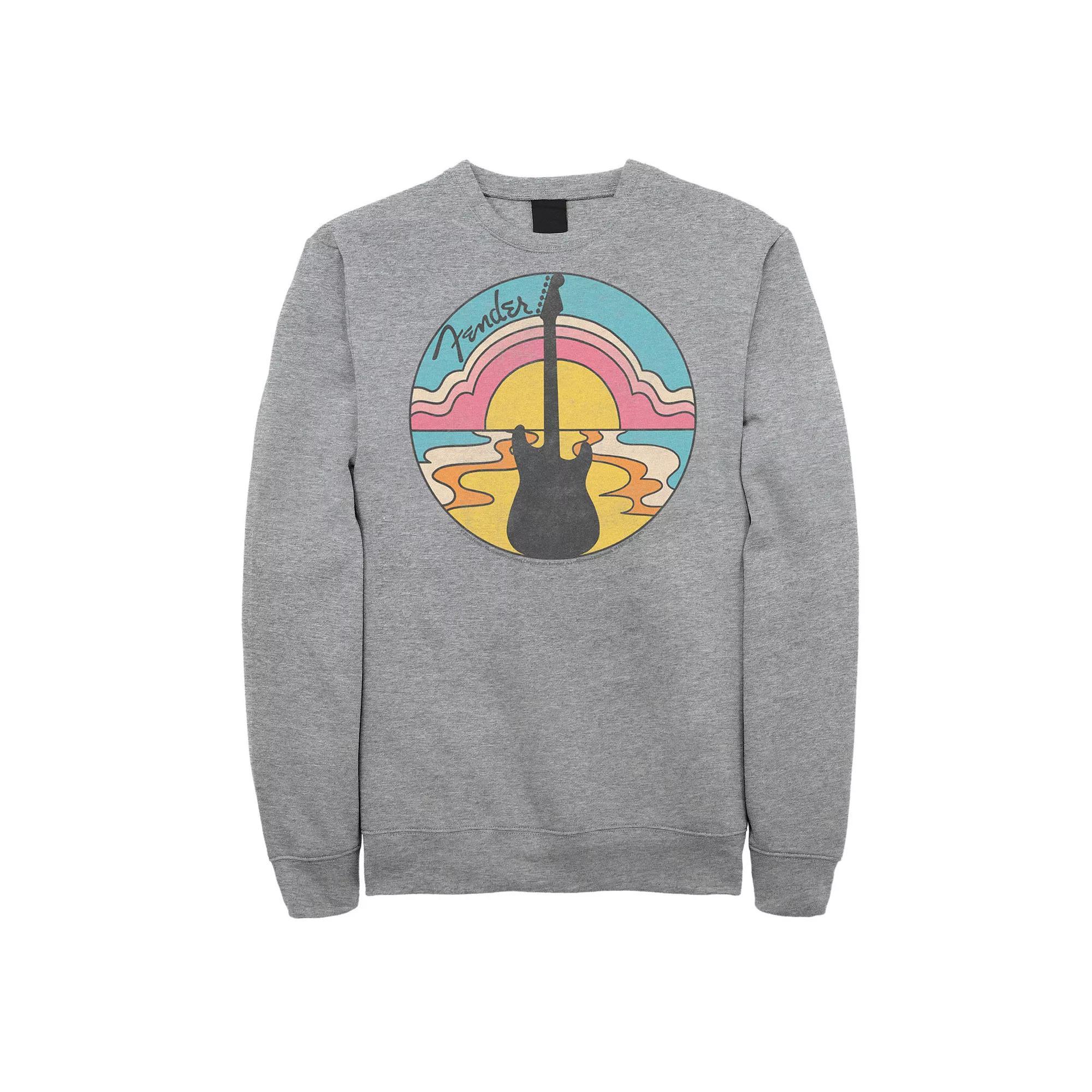 Big & Tall Fender 60s Groovy Guitar Sunset Graphic Fleece Pullover, Men's, Size: 4XL, Athletic Grey Product Image