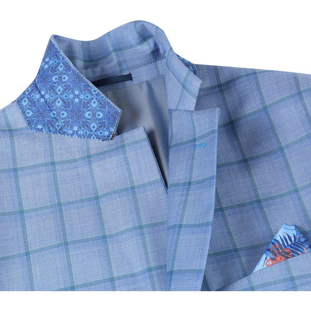 Men's Blue Classic Fit 100% Wool Plaid Blazer Male Product Image