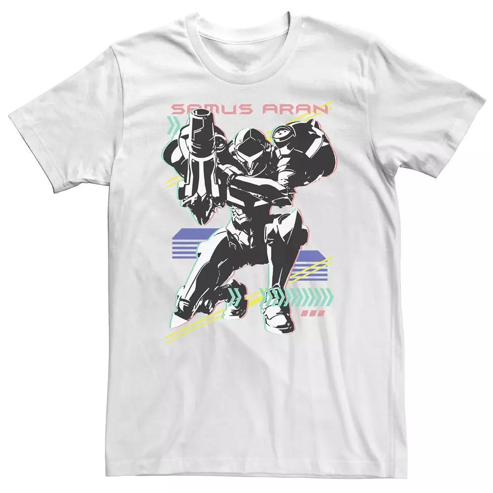 Big & Tall Nintendo Metroid Samus Aran Retro Neon Poster Tee, Men's, Size: 3XL Tall, White Product Image
