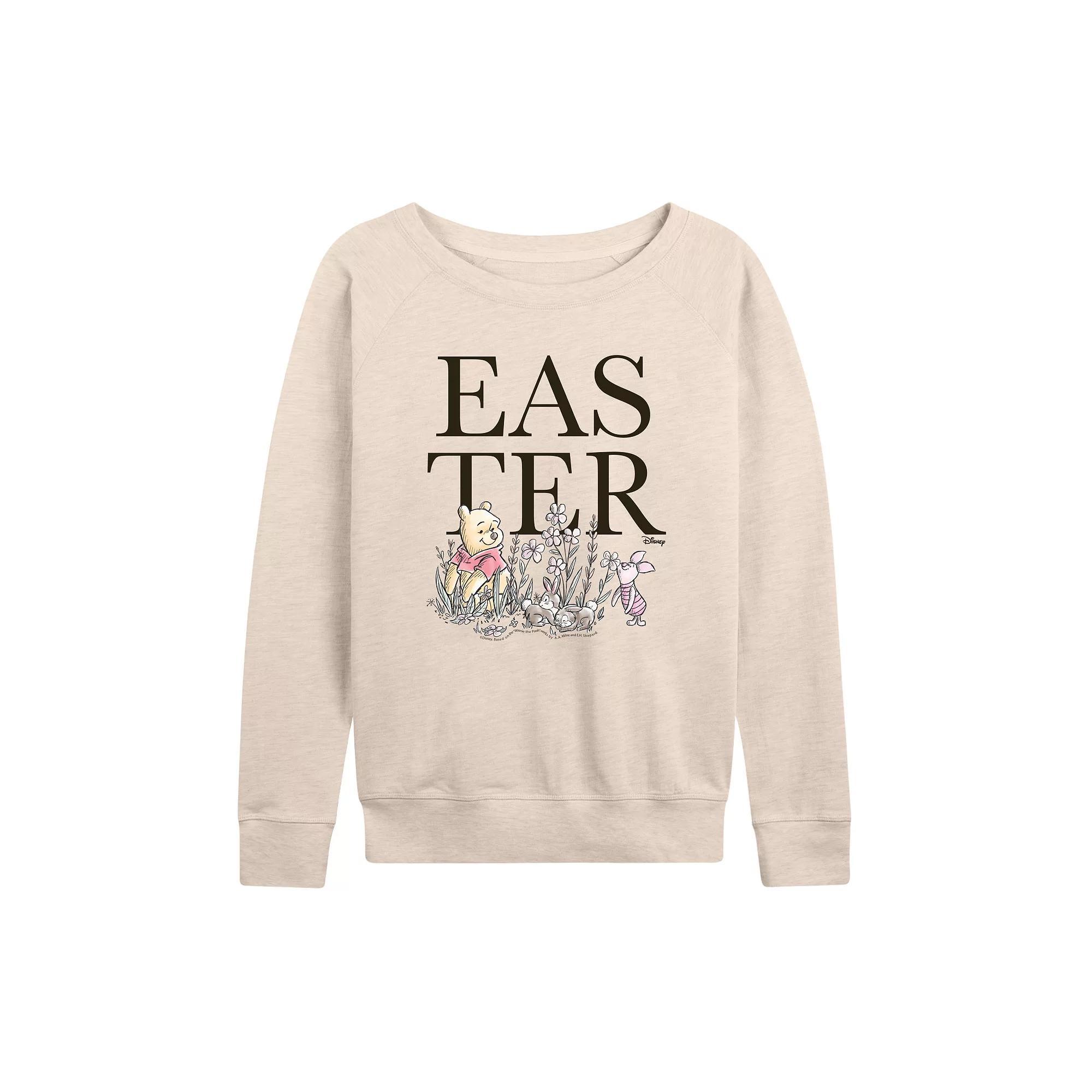 Disney's Winnie The Pooh Women's Easter French Terry Long Sleeve Tee, Size: Large, Beige Product Image