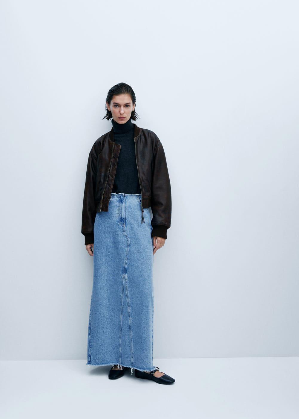 Mango raw hem detail denim maxi skirt Product Image