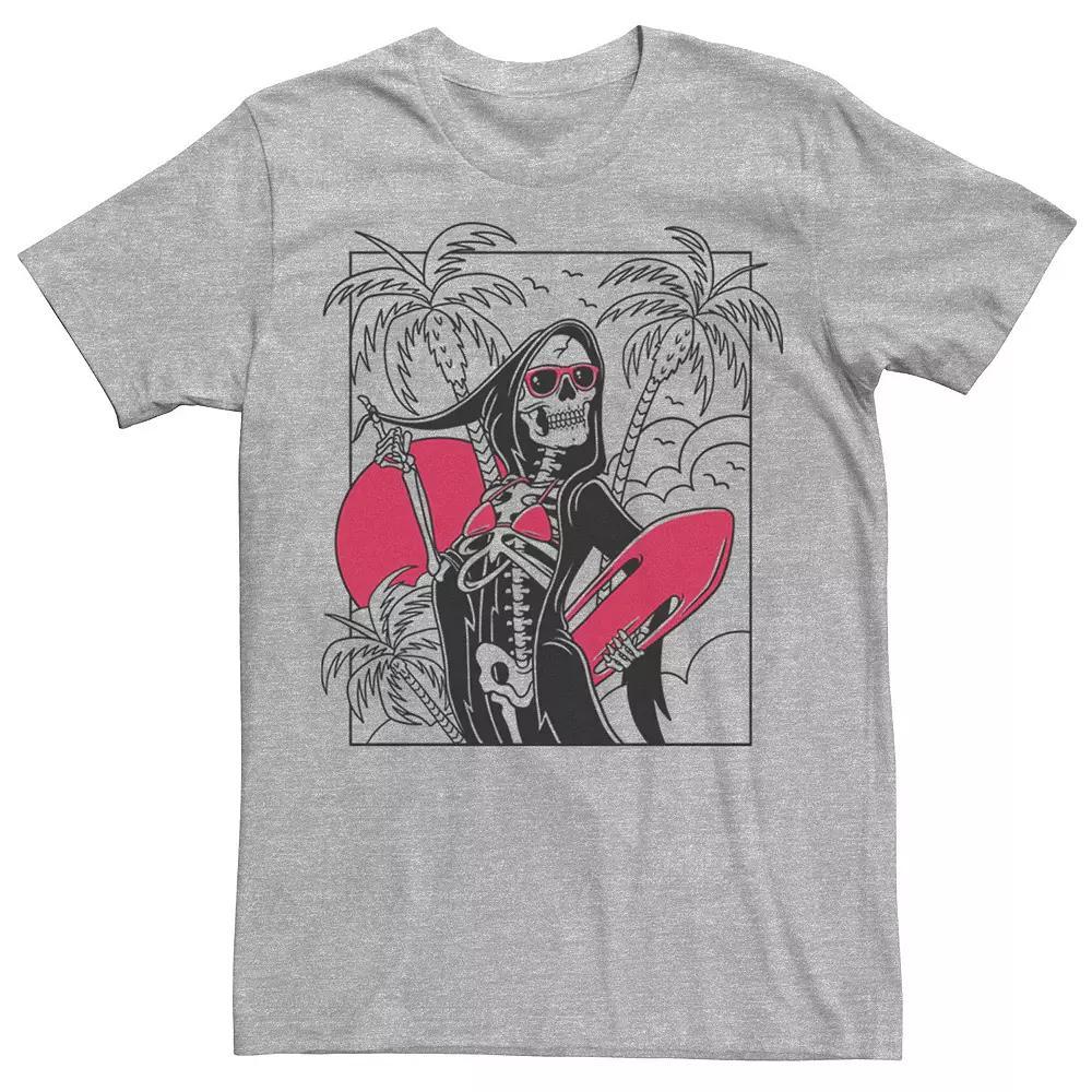 Men's Grim Reaper Surfs Up Portrait Graphic Tee, Size: Medium, Athletic Grey Product Image