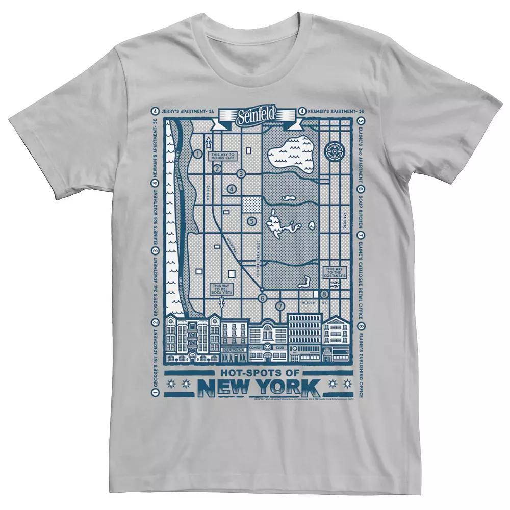 Men's Seinfeld Hot Spots Of N.Y. Map Tee, Size: Large, Silver Product Image