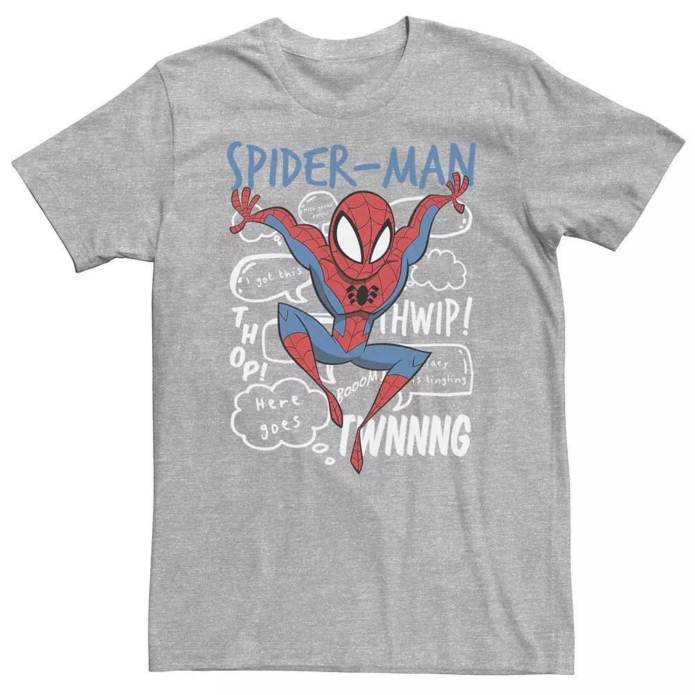 Big & Tall Marvel Spider-Man Action Pose Comic Sound Effects Tee, Men's, Size: 4XL, Athletic Grey Product Image