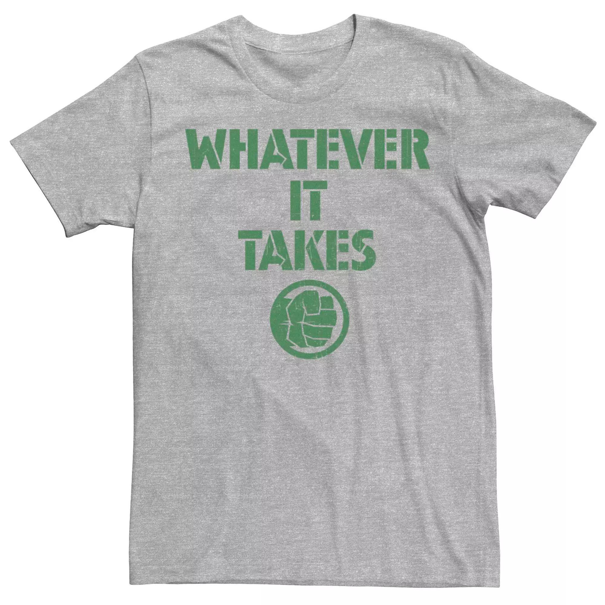 Men's Marvel Hulk Fist "Whatever It Takes" Text Tee, Size: Small, Athletic Grey Product Image