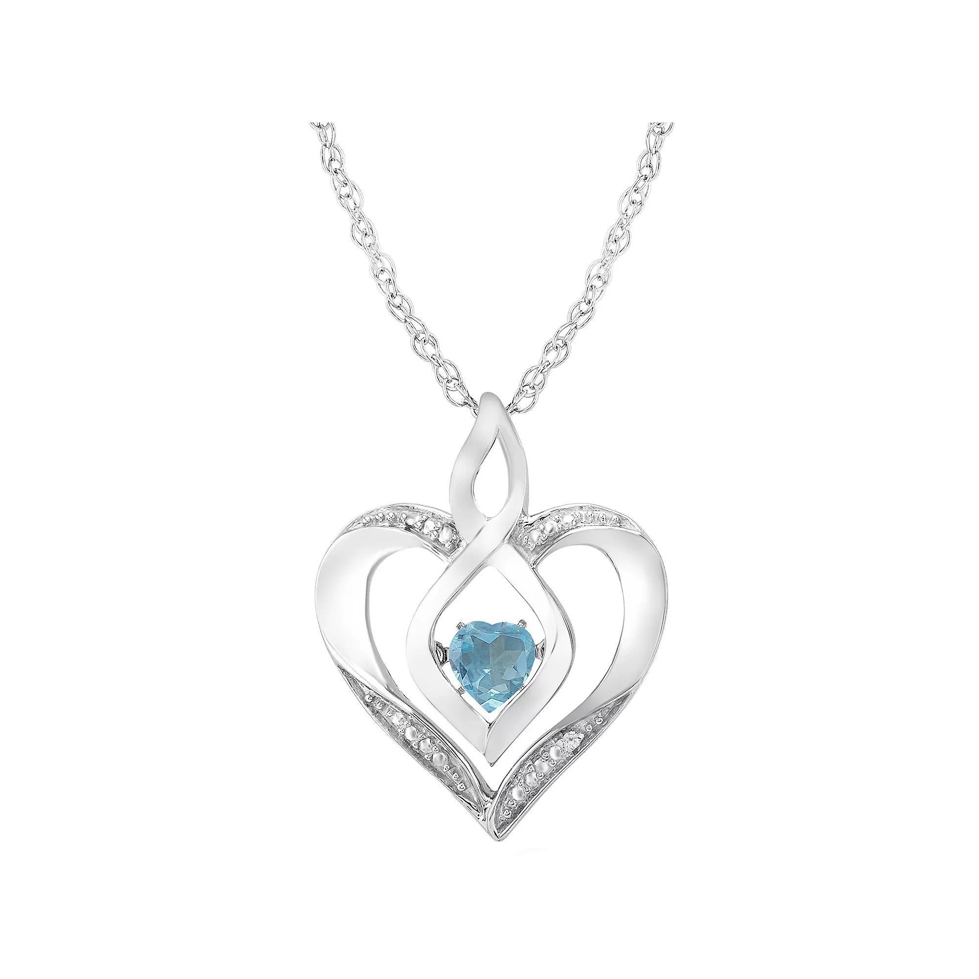 Sterling Silver Gemstone & Diamond Accent Heart Pendant Necklace, Women's, Size: 18", Created Blue Blue Product Image