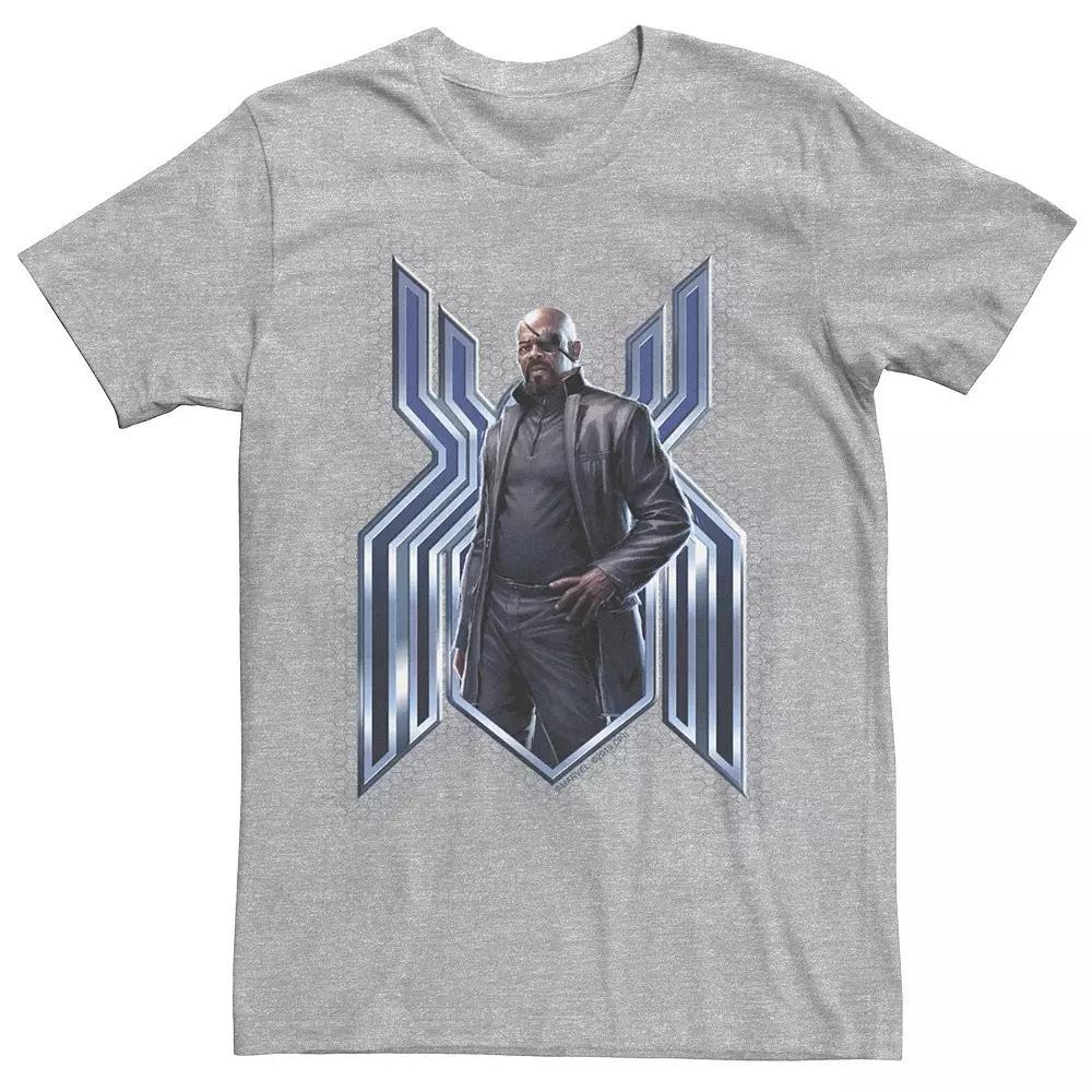 Men's Marvel Spider-Man Far From Home Nick Fury Spider-Man Logo Graphic Tee, Size: Large, Athletic Grey Product Image