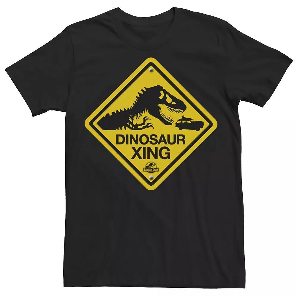 Men's Jurassic Park Dinosaur Crossing Yellow Sign Tee, Size: Small, Red Grey Product Image