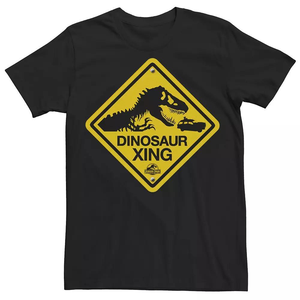 Men's Jurassic Park Dinosaur Crossing Yellow Sign Tee, Size: Small, Red Grey Product Image