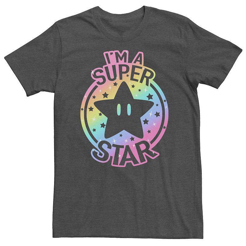 Big & Tall Super Mario Pride I'm A Super Star Rainbow Gradient Tee, Men's, Size: Large Tall, Grey Heather Product Image