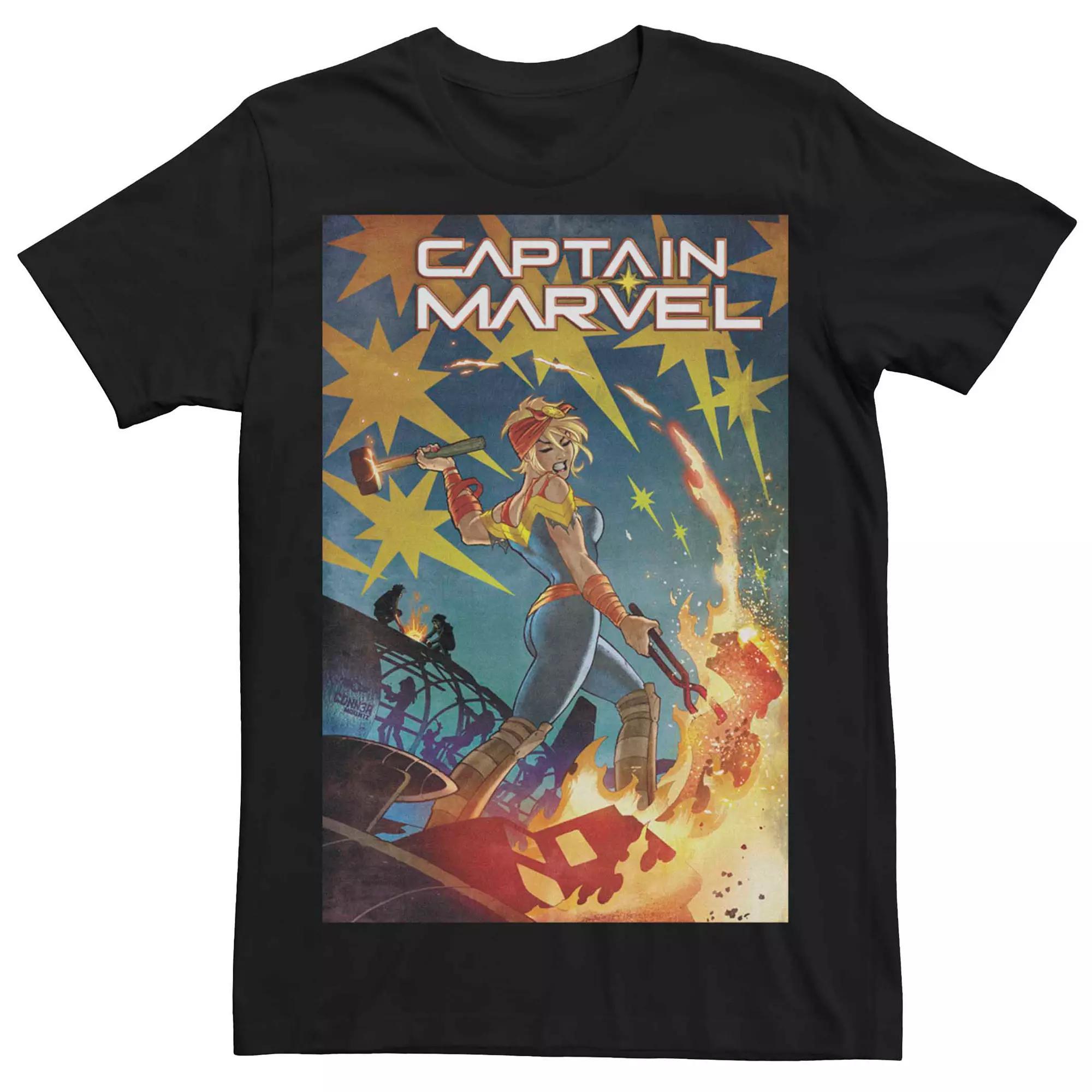 Men's Captain Marvel Vintage Graphic Tee, Size: Large, Black Product Image