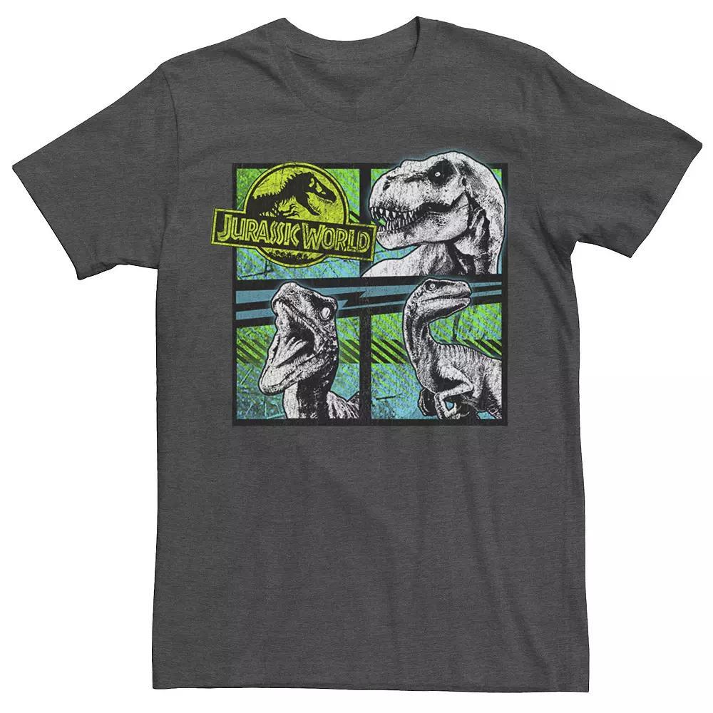 Men's Jurassic World Dinosaurs Group Of 3 Neon Graphic Tee, Size: 3XL, Navy Grey Product Image