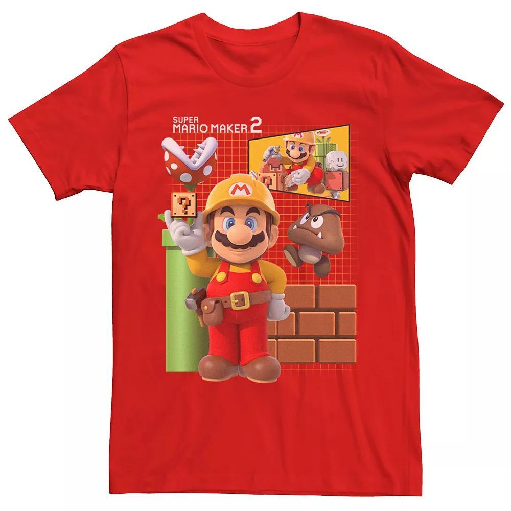Men's Nintendo Super Mario Maker 2 Blue Prints Short Sleeve Tee, Size: Small, Red Product Image