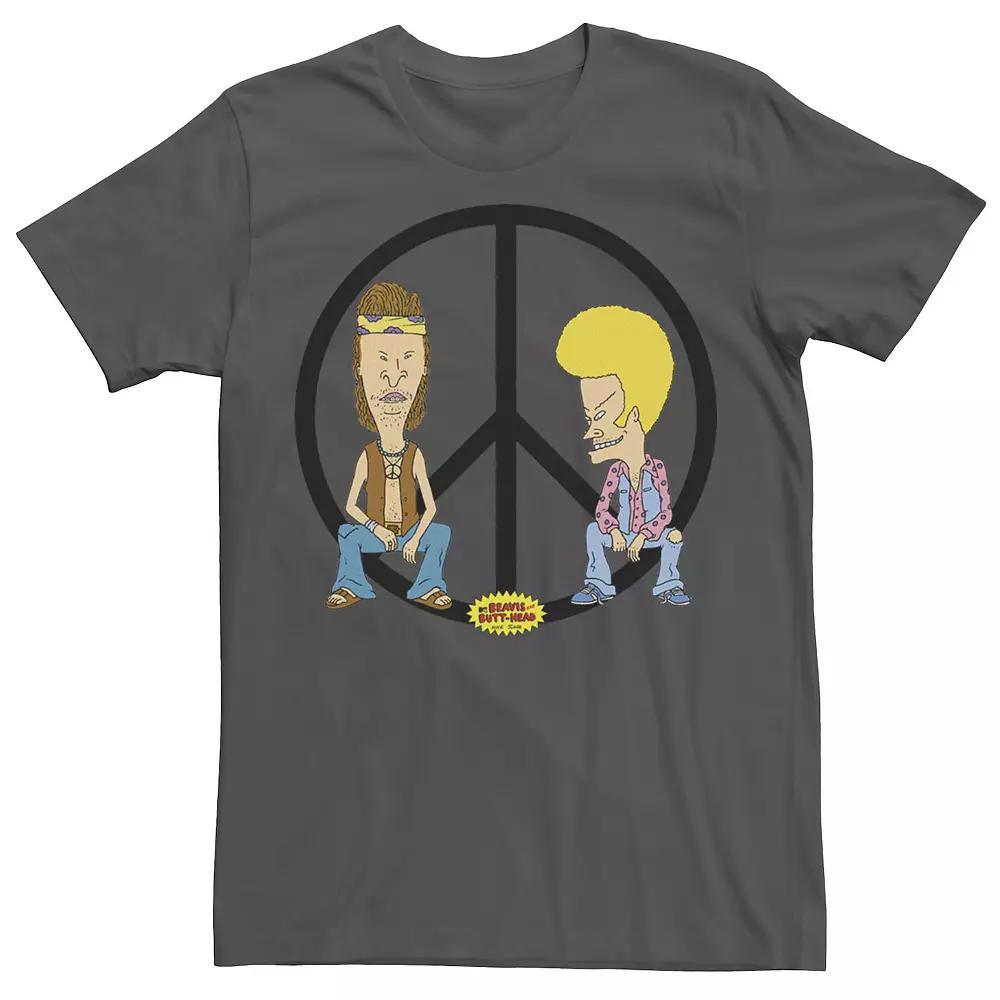 Men's Beavis and Butt-Head Vintage Peace Sign Tee, Size: Small, Grey Product Image