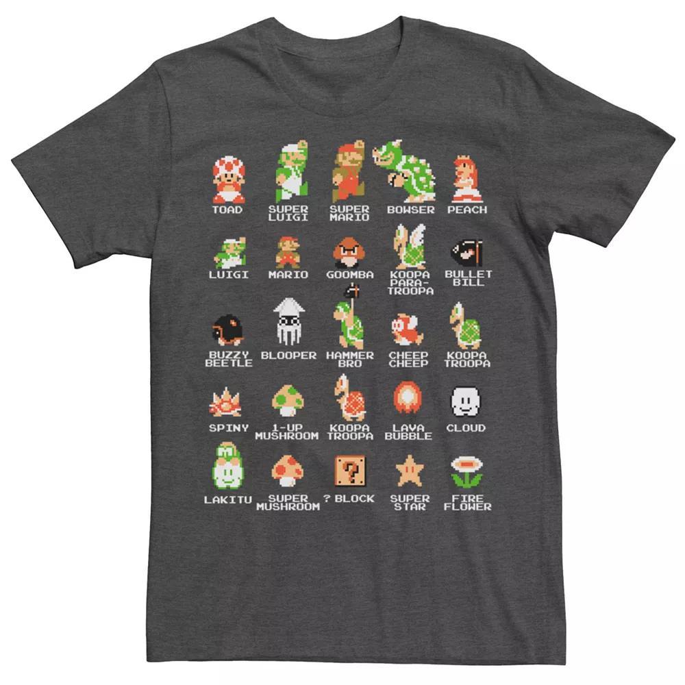 Men's Nintendo Super Mario Retro Pixel Characters Tee, Size: Large, Grey Heather Product Image