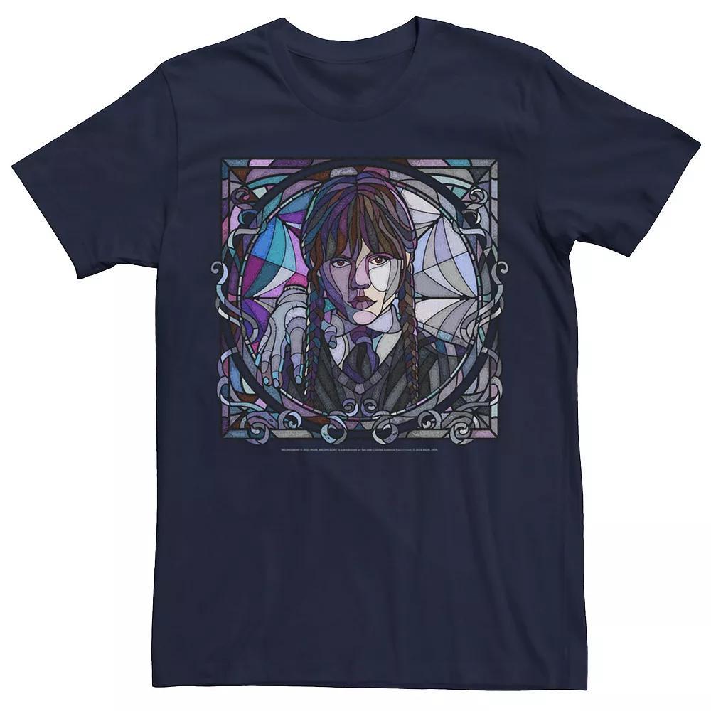 Men's Wednesday Addams Stained Glass Graphic Tee, Size: Large, Blue Product Image