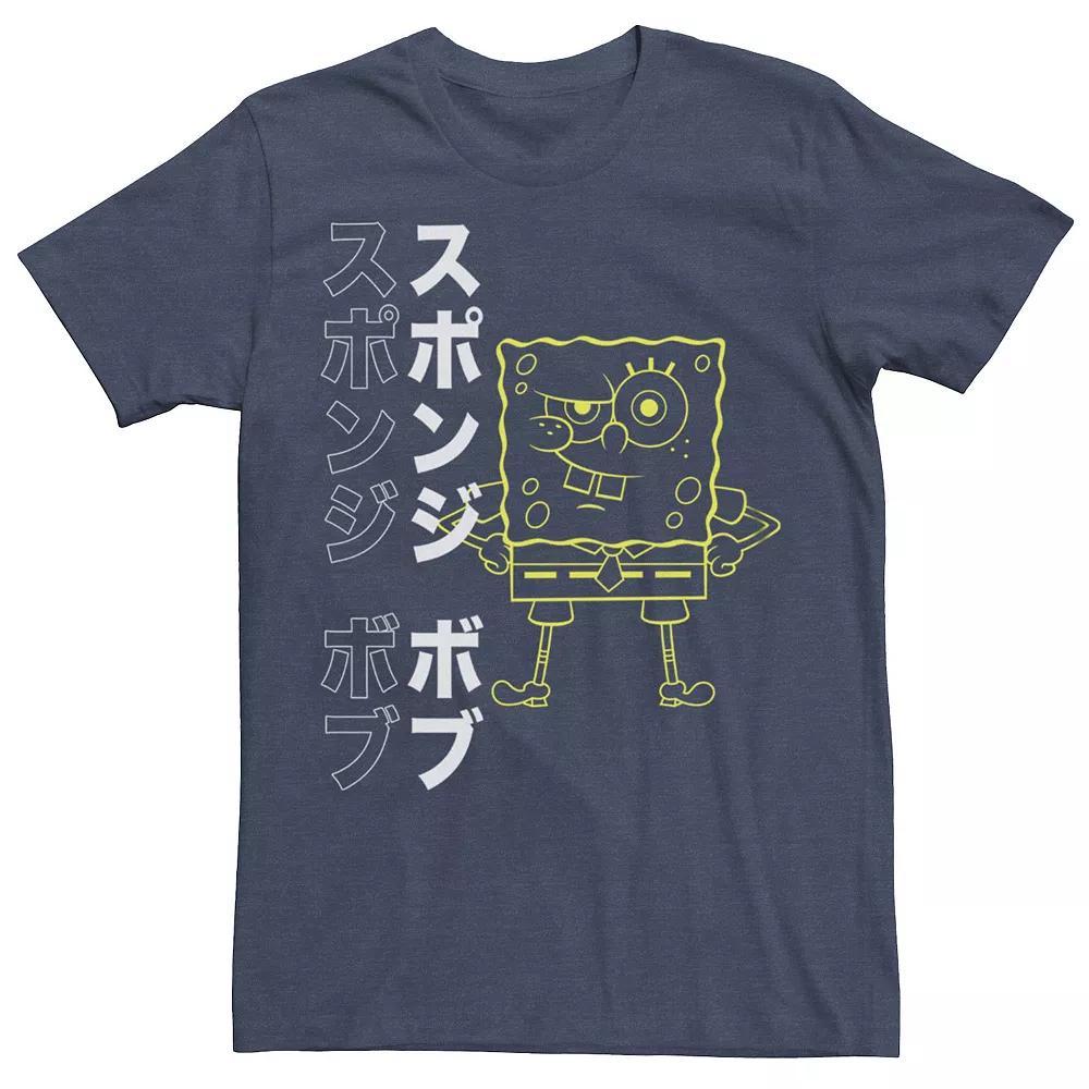 Men's SpongeBob SquarePants Japanese Text Graphic Tee, Size: Medium, Navy Grey Product Image