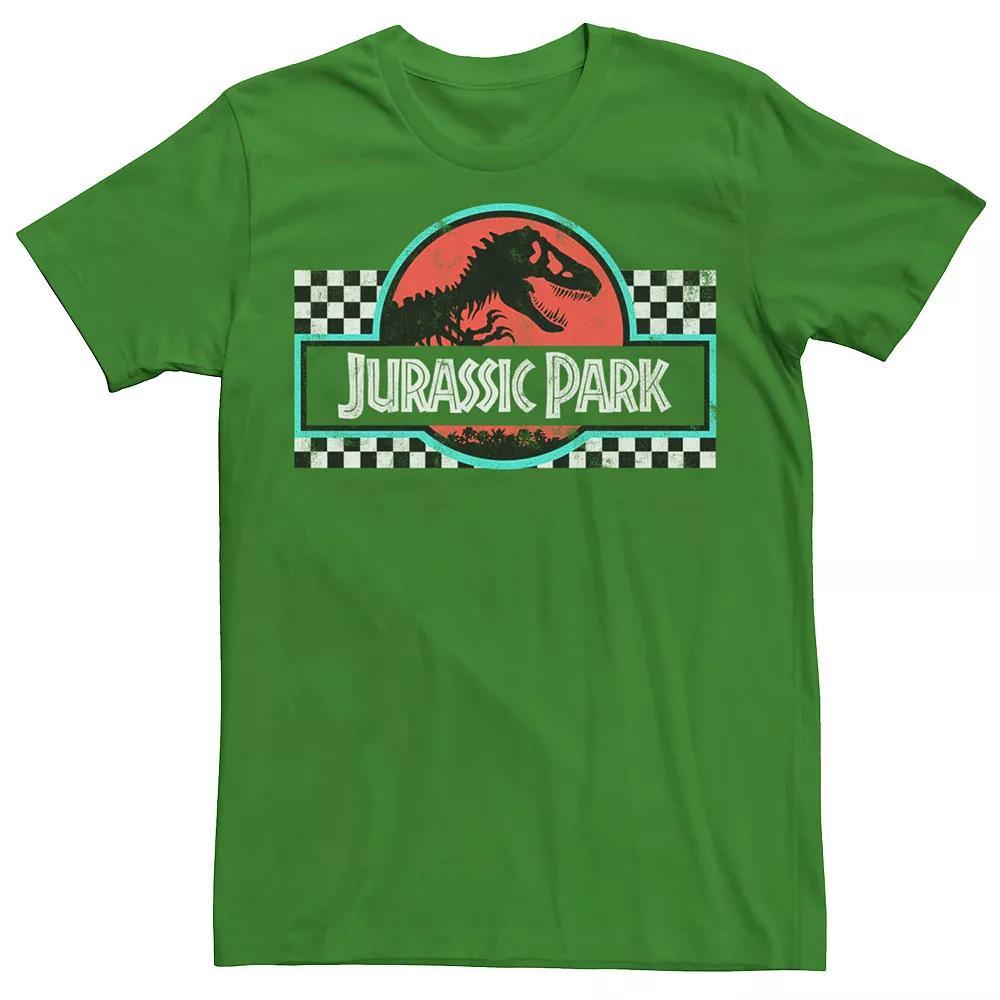 Men's Jurassic Park Retro Colors Checkered Logo Tee, Size: 3XL, Kelly Grey Product Image