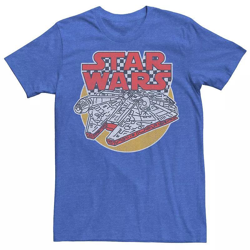 Men's Star Wars Millennium Falcon Outline Checkerboard Portrait Tee, Size: Large, Royal Grey Product Image
