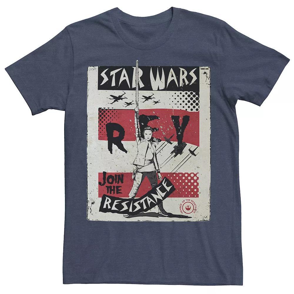 Mens Star Wars Last Jedi Rey Join Resistance Propaganda Tee Navy Grey Product Image