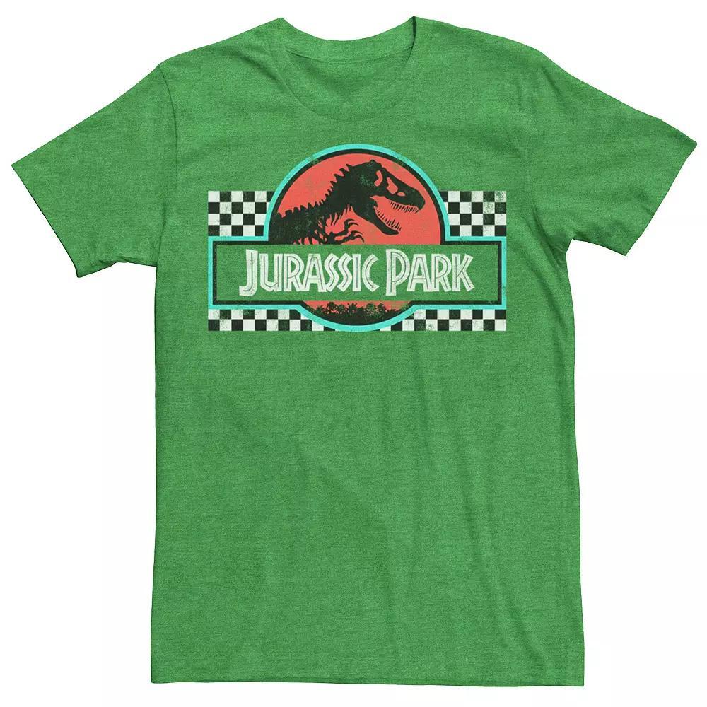 Men's Jurassic Park Retro Colors Checkered Logo Tee, Size: 3XL, Kelly Grey Product Image