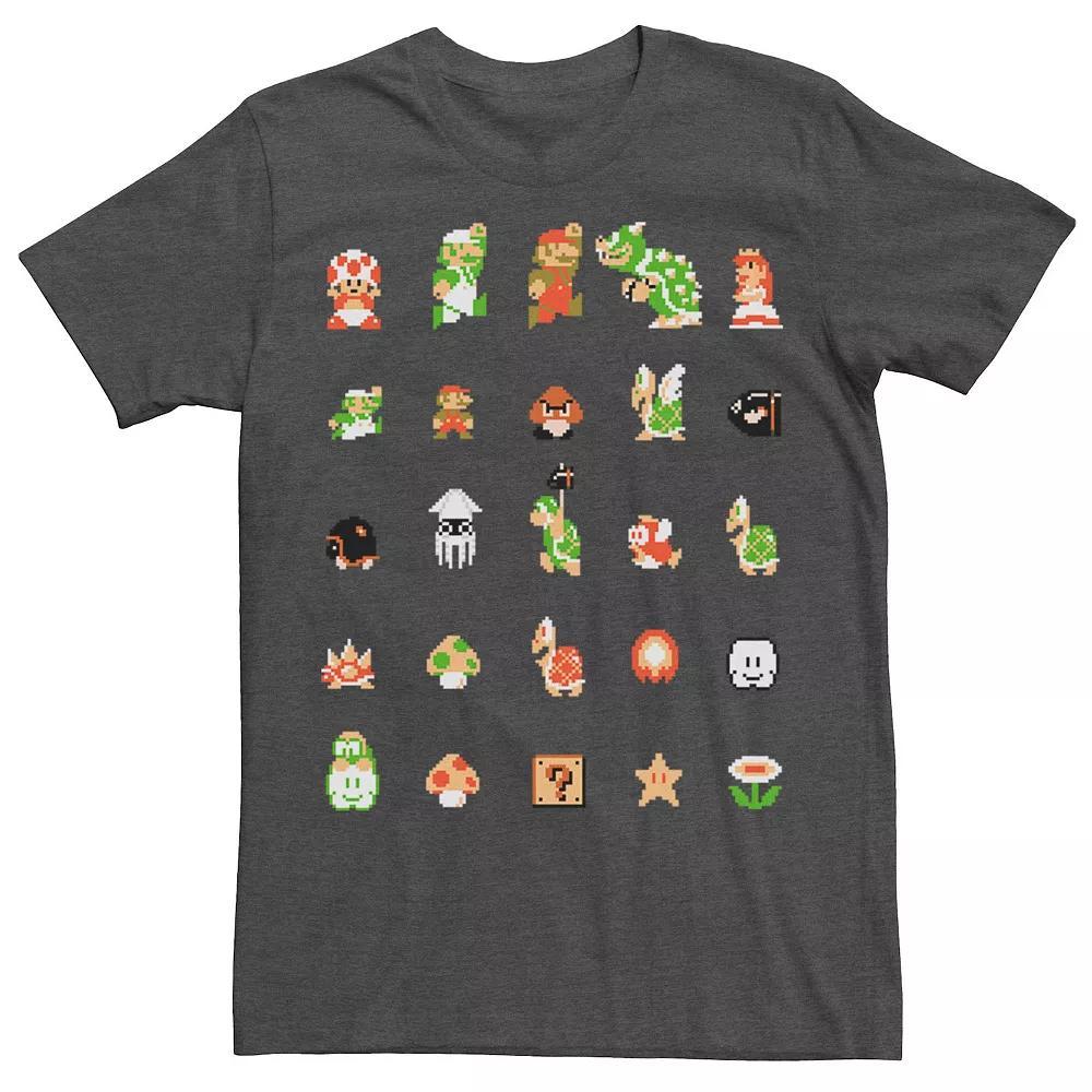 Men's Nintendo Super Mario 8-bit Retro Icon Grid Tee, Size: XL, Grey Heather Product Image