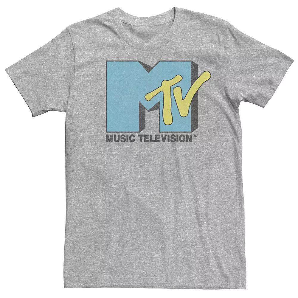 Men's MTV Turquoise Pop Color Logo Short Sleeve Tee, Size: XL, Athletic Grey Product Image