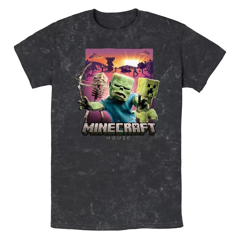 Men's Minecraft Movie Classic Monsters Mineral Wash Graphic Tee, Size: Large, Black Product Image