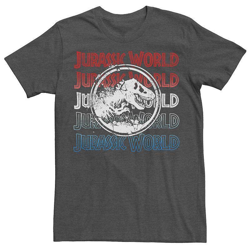 Men's Jurassic World Two Red White And Blue Logo Repeat Tee, Size: Large, Grey Heather Product Image