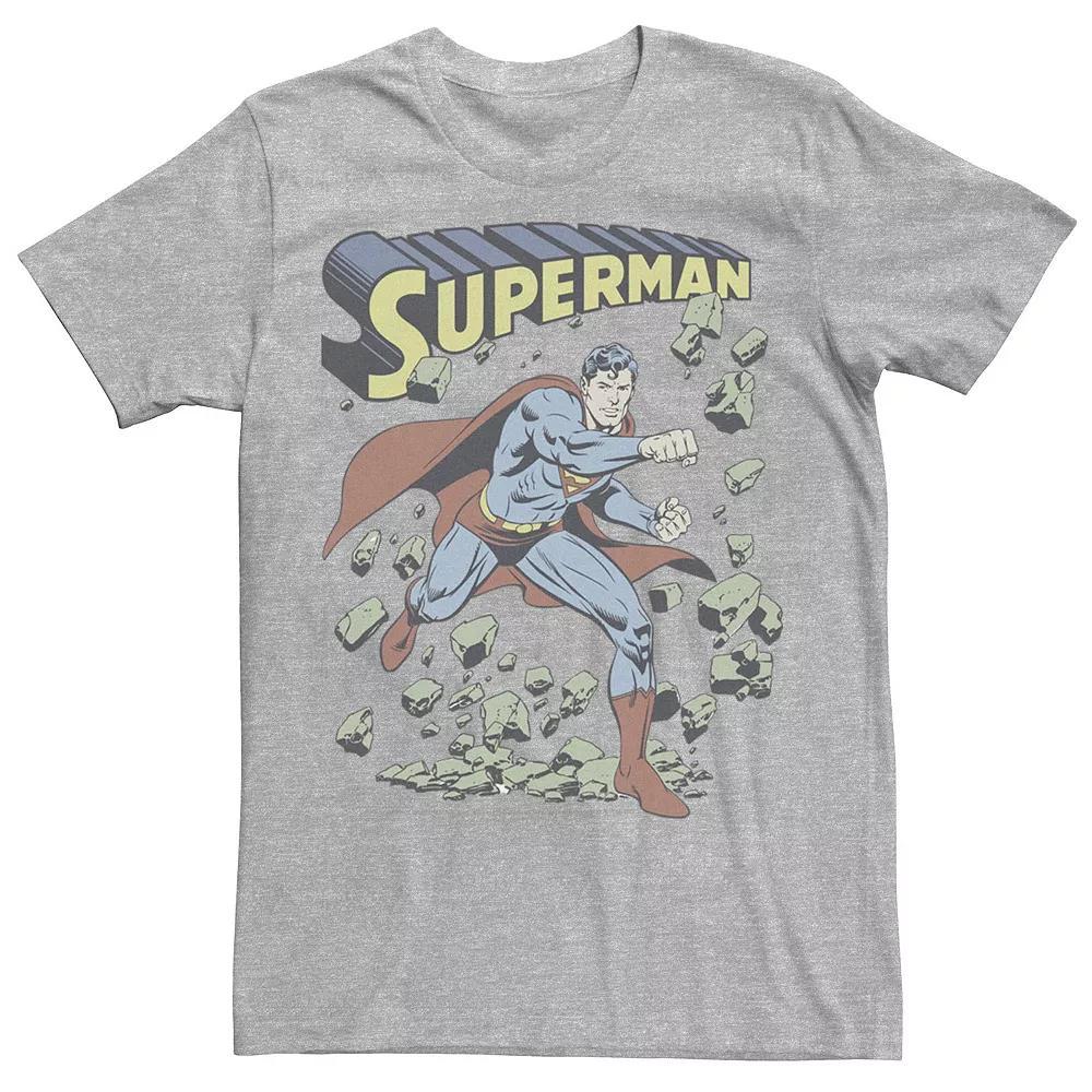 Mens DC Comics Superman With Rocks Vintage Poster Tee Athletic Grey Product Image