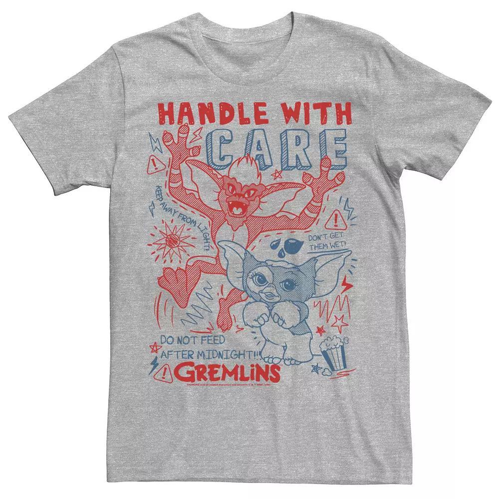 Men's Gremlins Handle With Care Sketch Tee, Size: Large, Athletic Grey Product Image