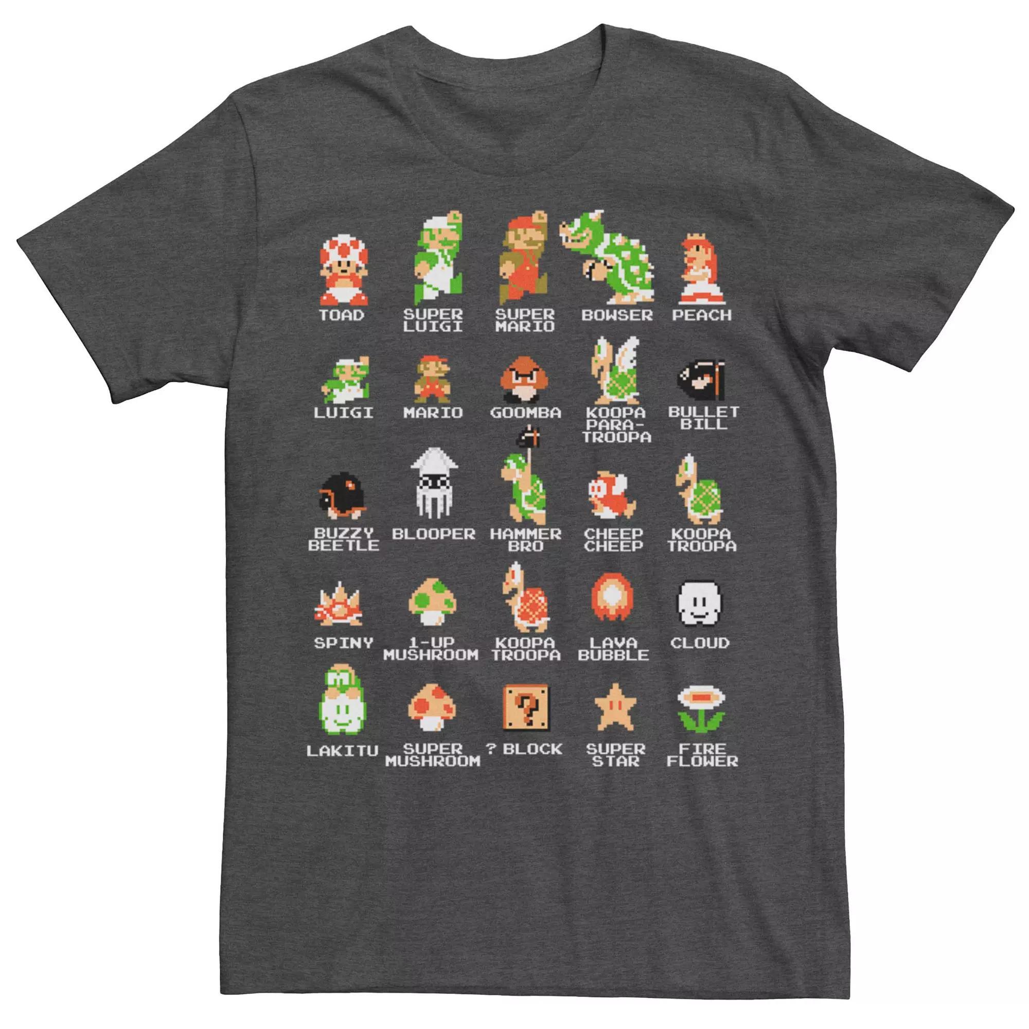Men's Nintendo Super Mario Retro Pixel Characters Tee, Size: Large, Grey Heather Product Image