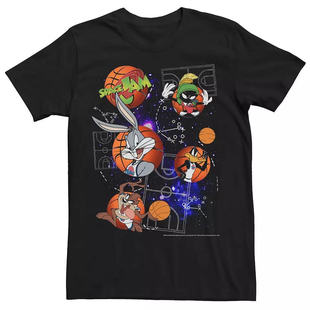 Men's Space Jam Group Shot Basketball Sketches Tee, Size: 3XL, Black Product Image
