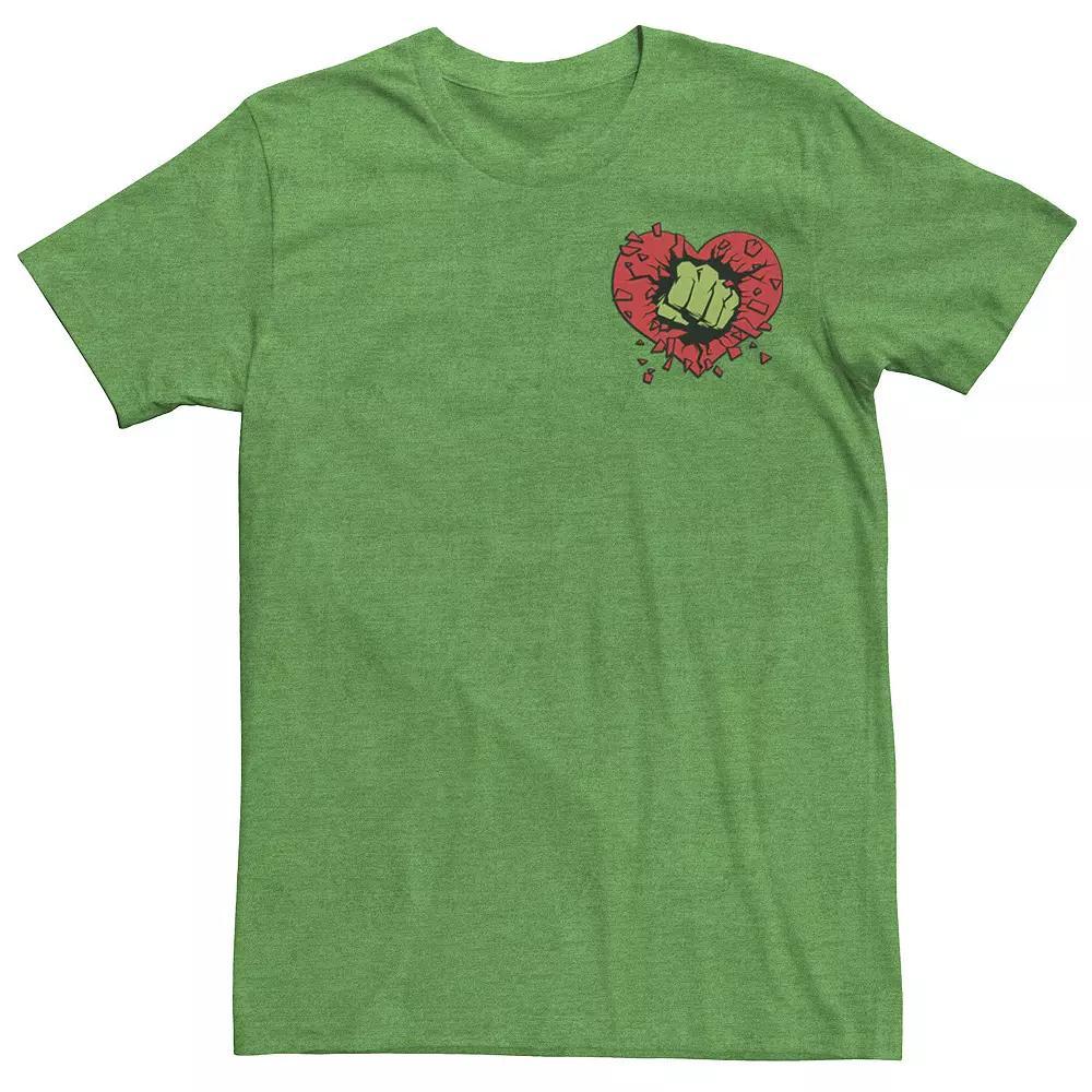 Men's Marvel Hulk Heart Smash Left Chest Valentine Tee, Size: Large, Kelly Grey Product Image