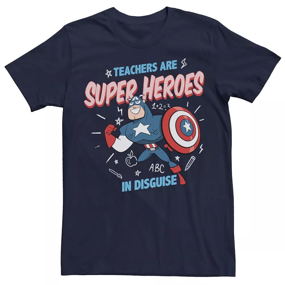 Men's Marvel Captain America Teachers Are Heroes Tee, Size: Small, Blue Product Image