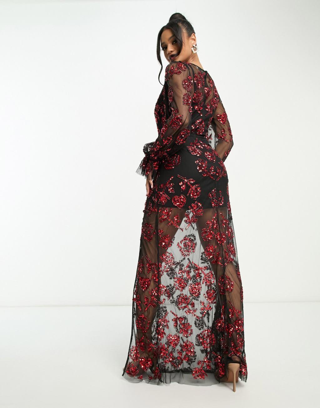 Lace & Beads exclusive long sleeve maxi dress Product Image