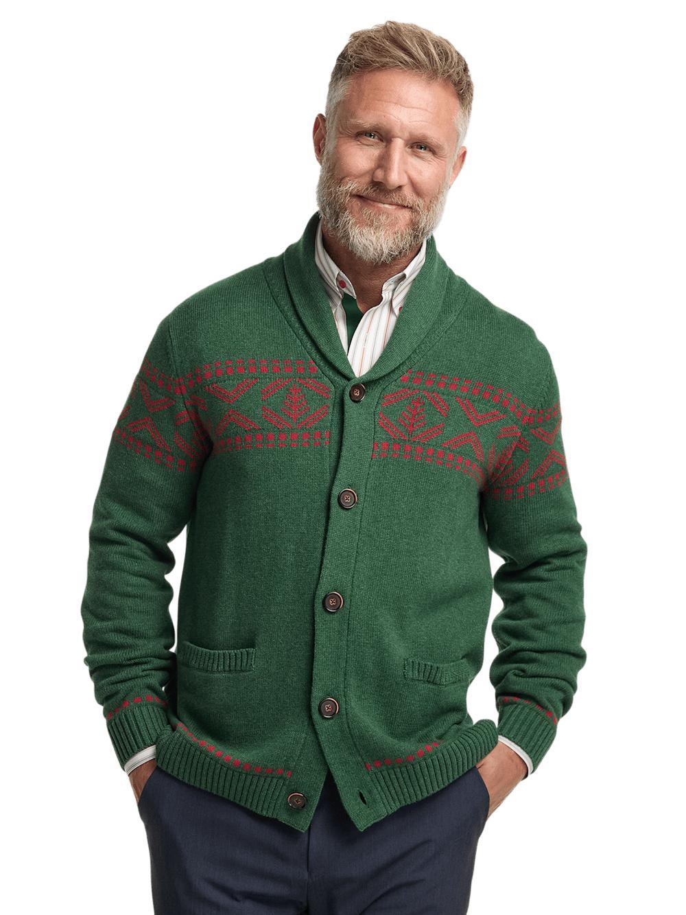 Cotton Button Front Shawl Collar Cardigan - Green Product Image
