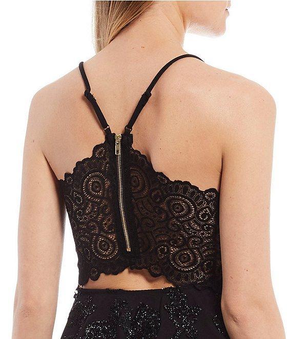 Honey and Rosie Spaghetti Strap Lace Bra-Back Eyelash Double Hem Fit & Flare Mini Dress Product Image