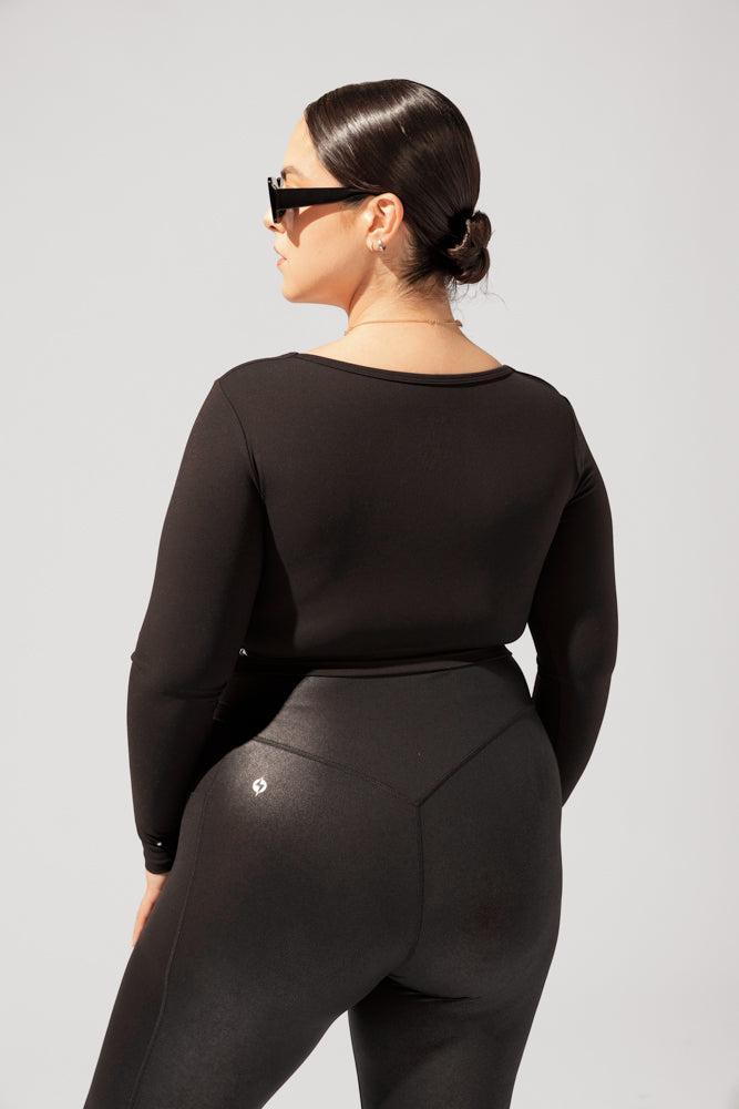Sweetheart Long Sleeve Crop Top - Black Product Image