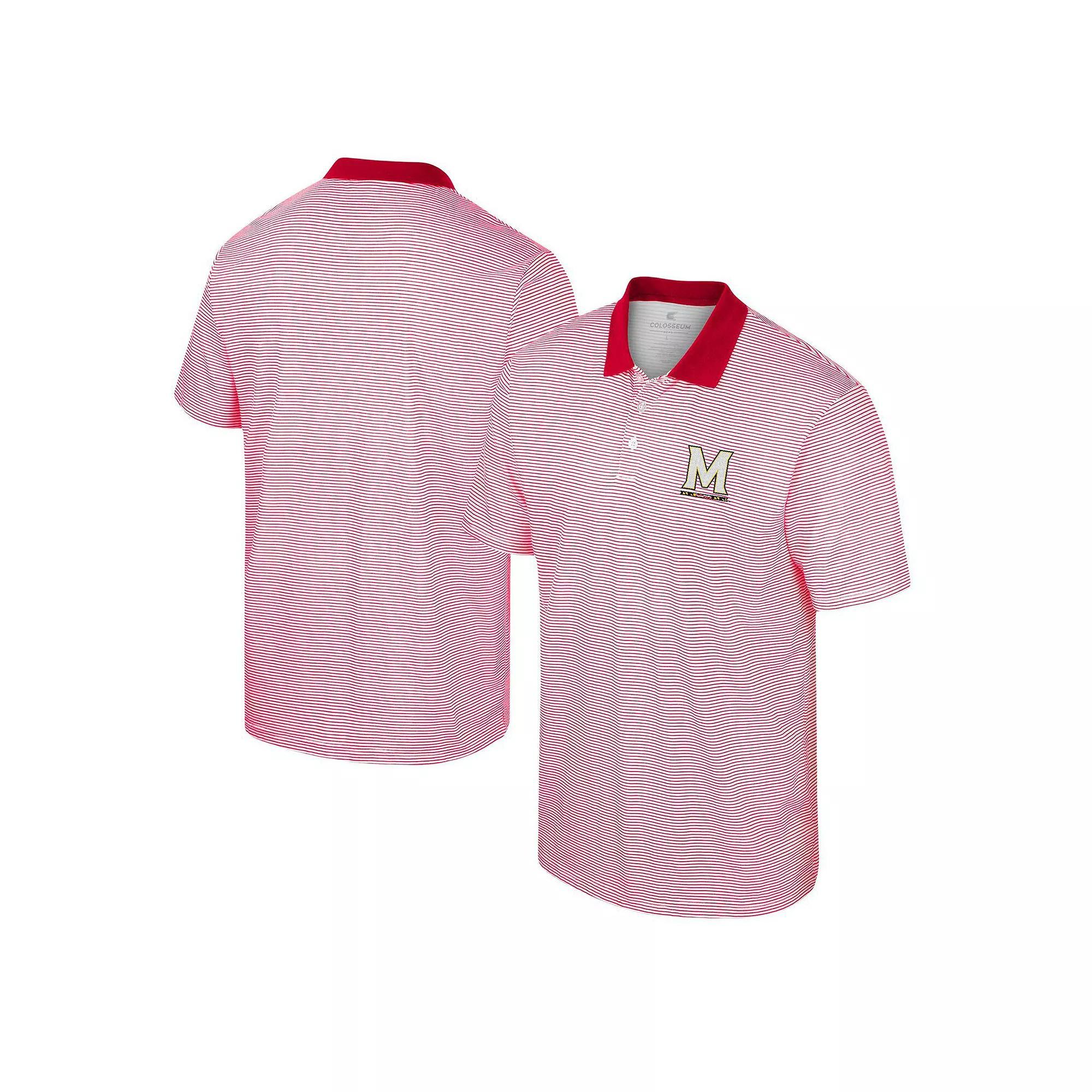 Men's Colosseum White/Red Maryland Terrapins Print Stripe Polo, Size: 2XL Product Image