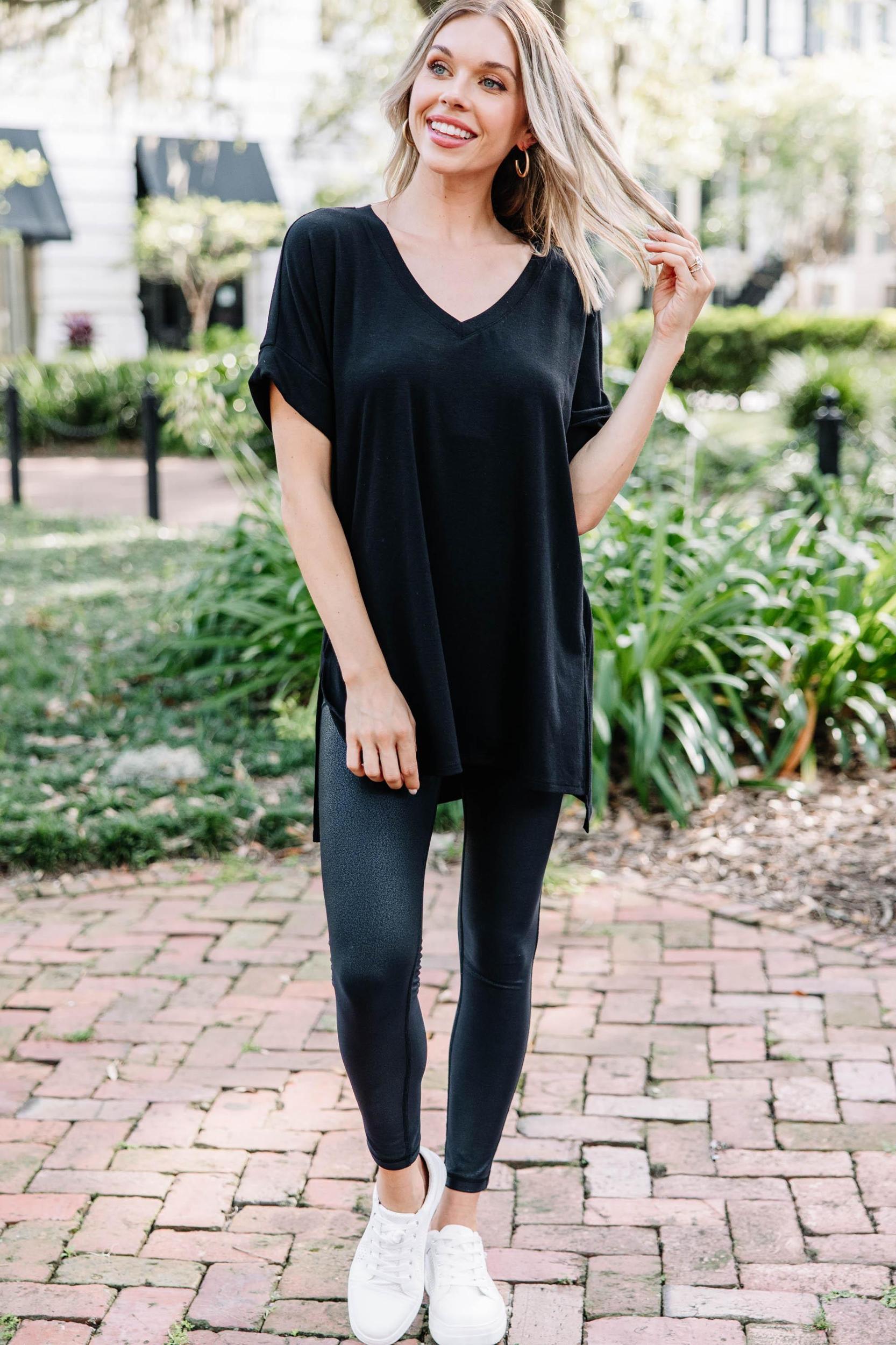Make Your Life Easy Black V-neck Top Female Product Image
